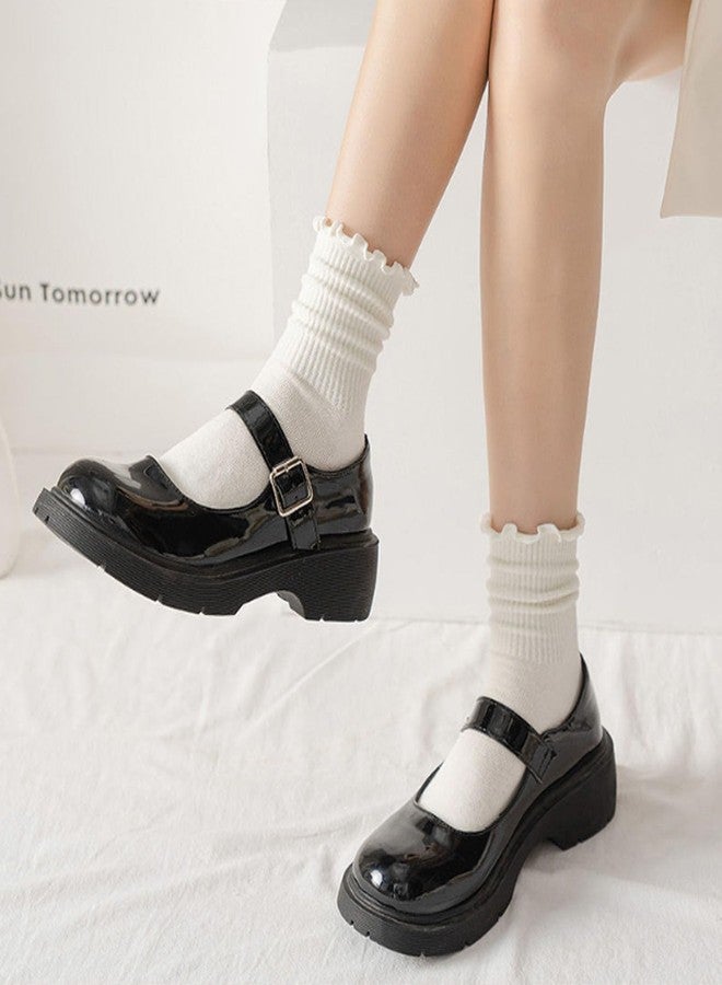 lycss Cute Women's White Ruffle Socks: Frilly Ankle-Length, Breathable Cotton, Warm & Soft Casual Crew Socks for Women - 6 Pack - Image 3